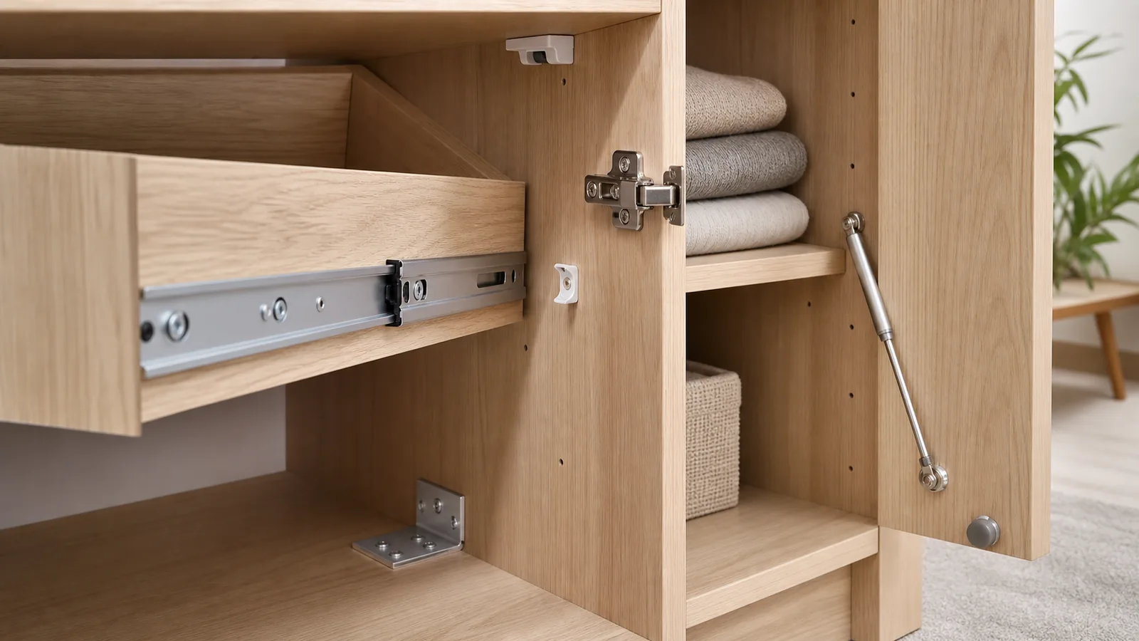 Furniture hardware installed in a cabinet application scene for B2B product discussion
